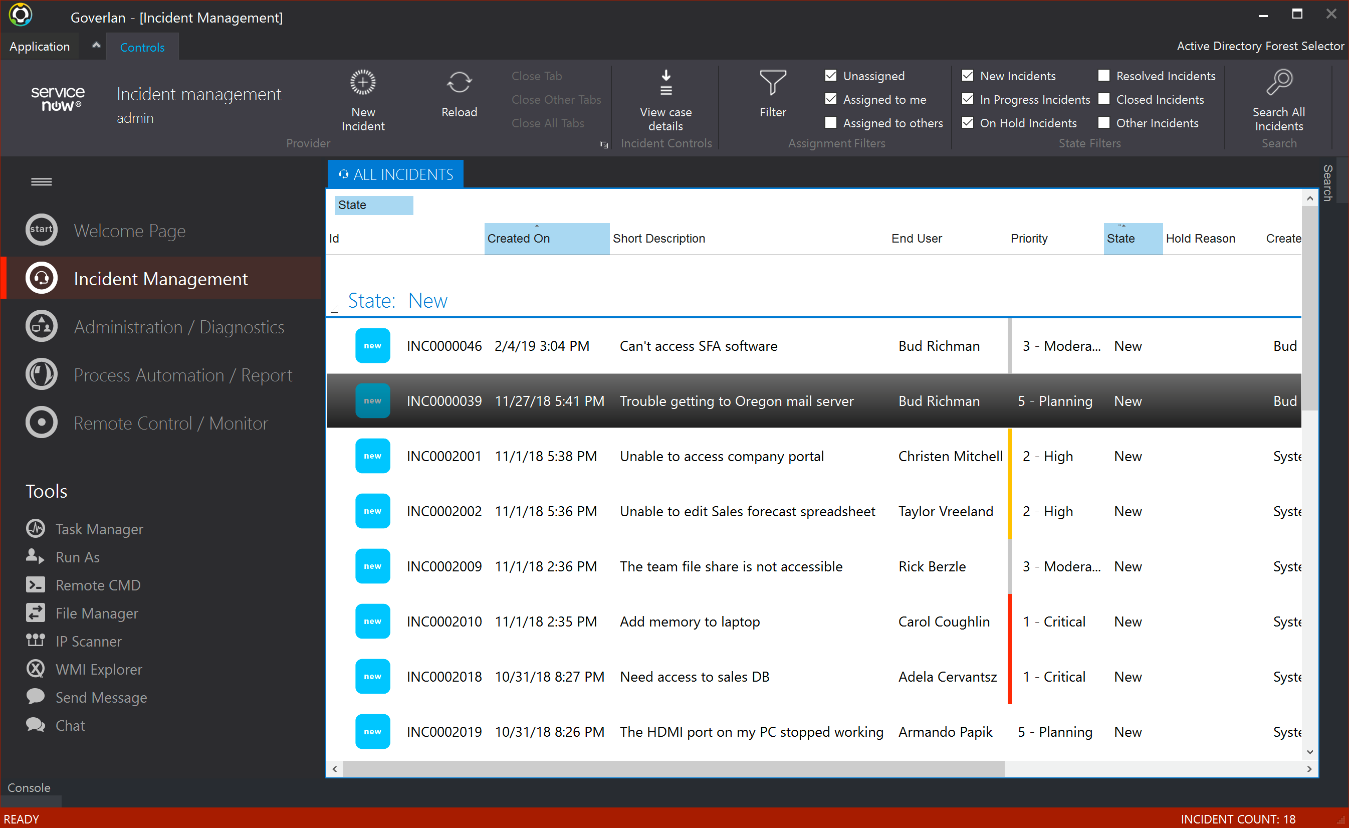 Goverlan Incident Management View